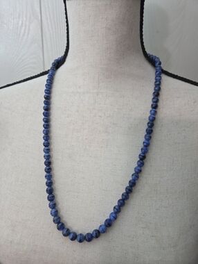 vtg blue cats eye striped banded gemstone beaded single strand necklace hi gloss
